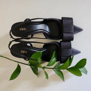 ZARA Bow Block Heel Slingbacks | Black